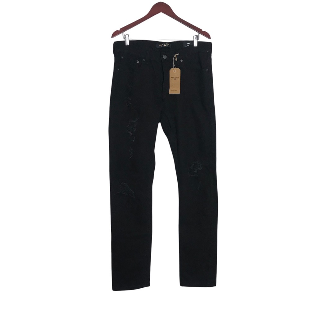 Ring Of Fire Black Distressed Slim Fit Jeans Mens Size 34X32 Punk Grunge Alt